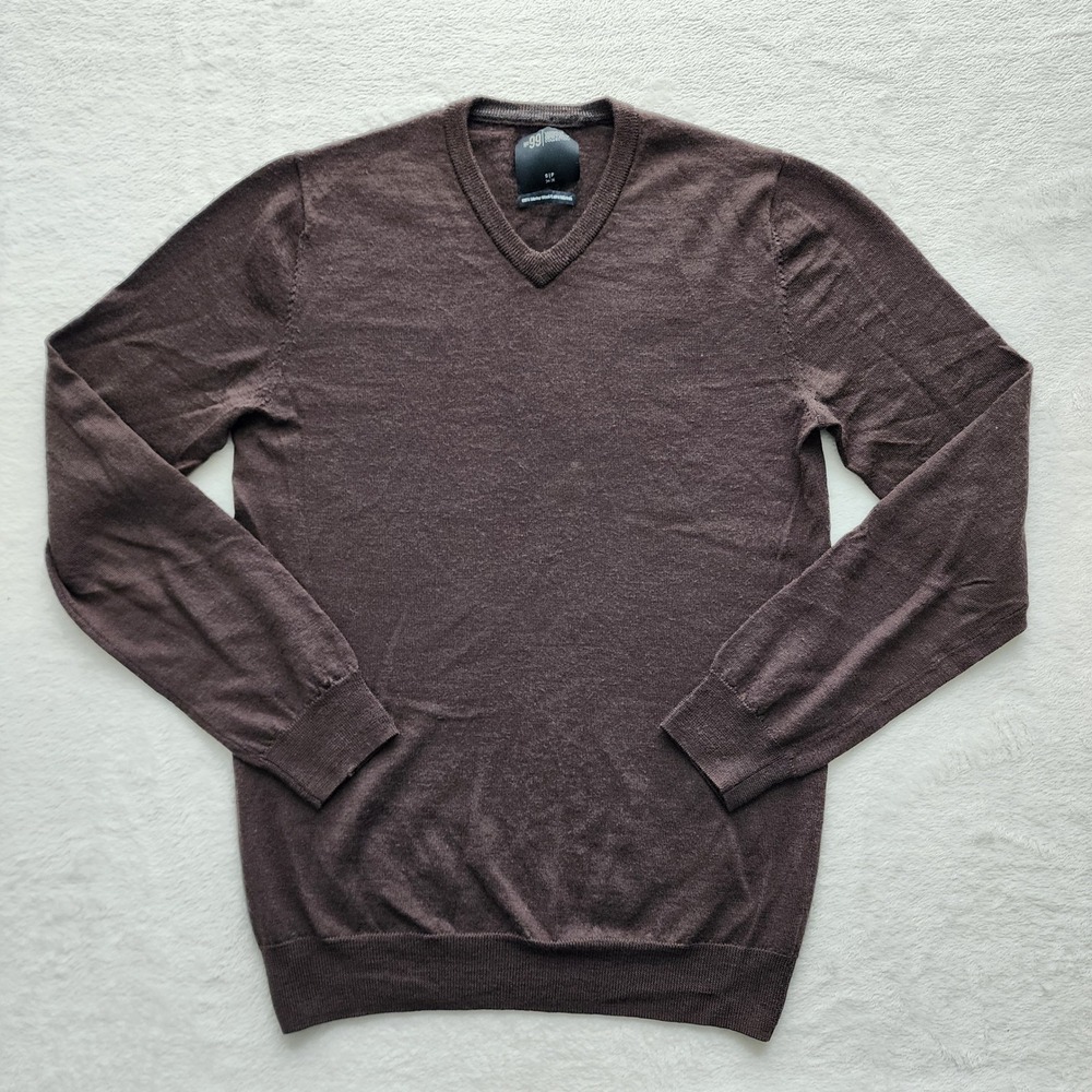 Wayne Gretzky V-Neck Sweater Mens Small Brown 100% Merino Wool Minimalist Luxury